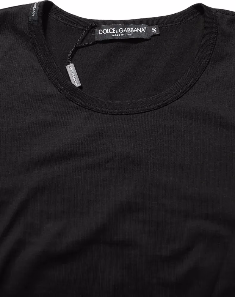 Black Cotton Round Neck Short Sleeves T-Shirt