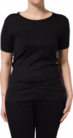 Black Cotton Round Neck Short Sleeves T-Shirt 2