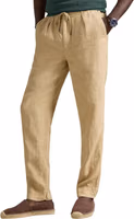 Beige Linen Casual Pants 1