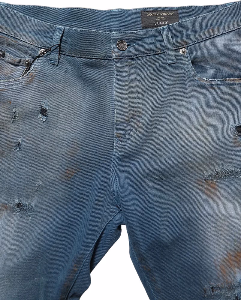 Blue Distressed Mid Waist Skinny Denim Jeans