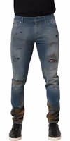 Blue Distressed Mid Waist Skinny Denim Jeans 2