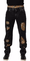 Black Distressed Cotton Straight Denim Jeans 5