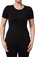 Black Cotton Round Neck Short Sleeve T-shirt 2