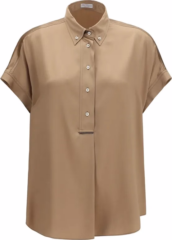 Beige Silk Shortsleeve Shirt