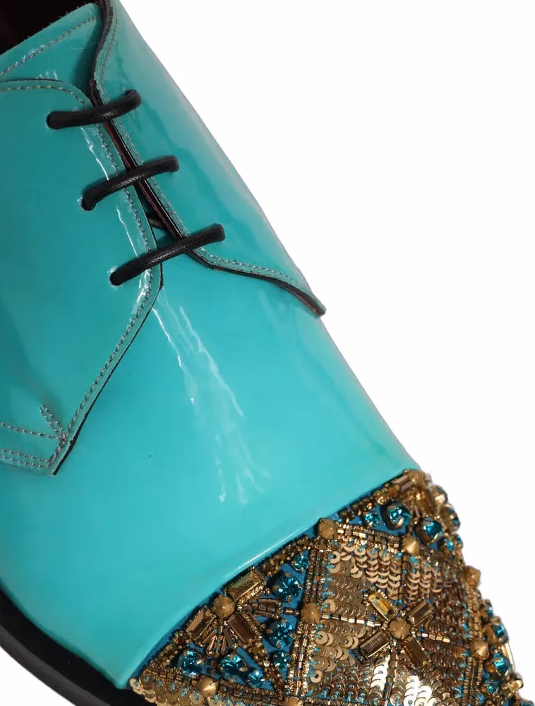 Aqua Blue Embellished Derby Dress Formal Shoes