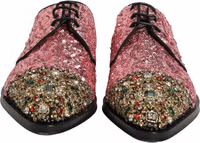 Pink Sequin Embellished Men Derby Dress Shoes 2