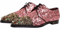 Pink Sequin Embellished Men Derby Dress Shoes 4
