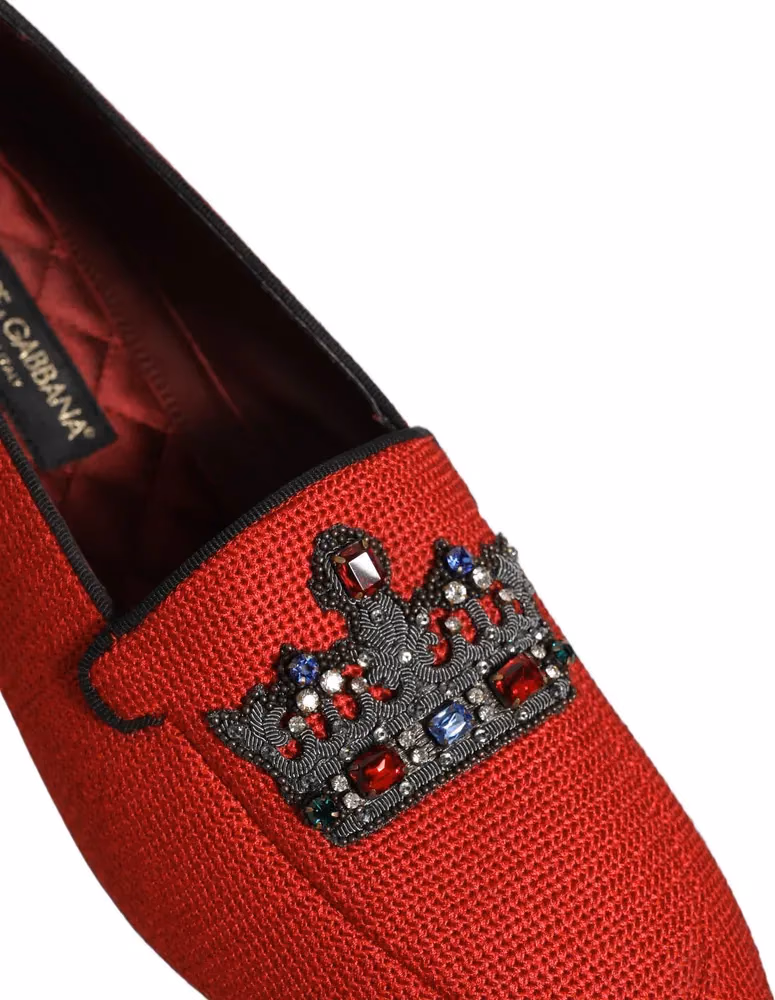 Red Crown Embellished Dress Loafers Shoes