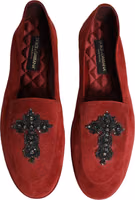 Red Suede Cross Slip On Dress Loafers Shoes 3