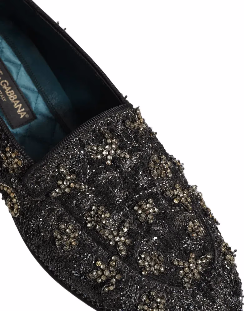 Black Rhinestone Embellished Loafers Shoes