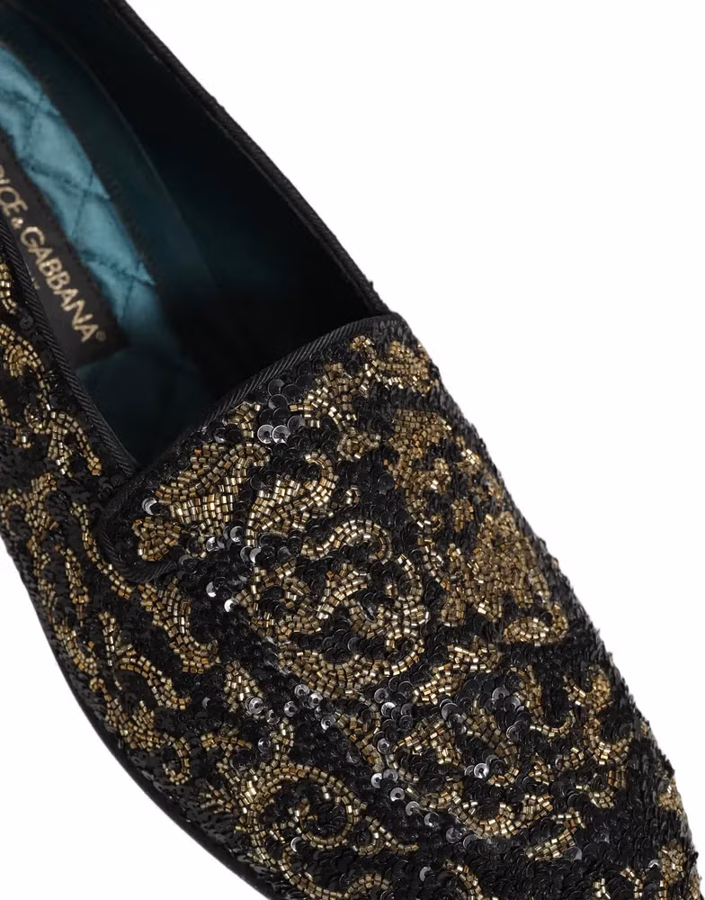 Black Gold Embellished Dress Loafers Shoes