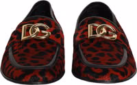Red Leopard Print Pony Hair Dress Loafers Shoes 1