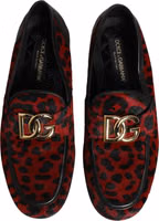 Red Leopard Print Pony Hair Dress Loafers Shoes 2