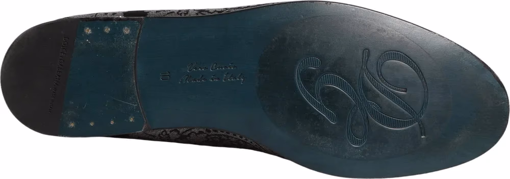 Silver Jacquard Leather Slip On Loafers Shoes