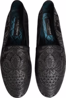 Silver Jacquard Leather Slip On Loafers Shoes 3
