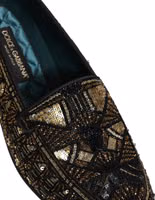Black Gold Embellished Slip On Loafers Shoes 1