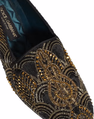 Black Gold Embellished Dress Loafers Shoes