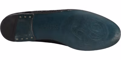 Blue Jacquard Leather Slip On Loafers Shoes