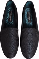 Blue Jacquard Leather Slip On Loafers Shoes 3