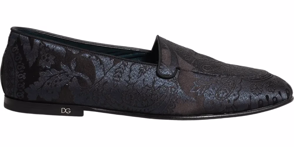 Silver Jacquard Leather Slip On Loafers Shoes