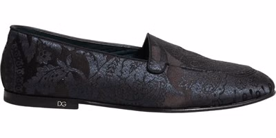 Silver Jacquard Leather Slip On Loafers Shoes