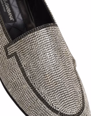 Silver Crystal Embellished Men Loafers Shoes