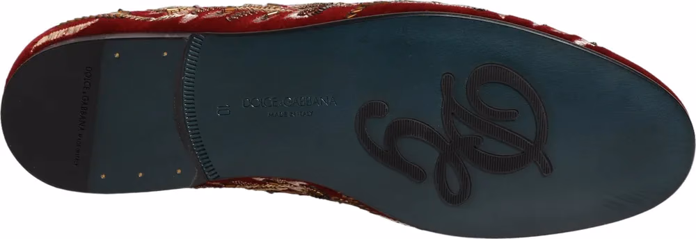 Red Velvet Floral Embroidery Loafers Shoes