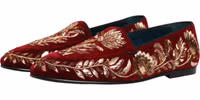Red Velvet Floral Embroidery Loafers Shoes 4