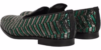 Silver Green Embellished Dress Loafers Shoes