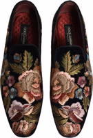 Black Velvet Floral Embroidery Loafers Shoes 3