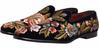 Black Velvet Floral Embroidery Loafers Shoes 4