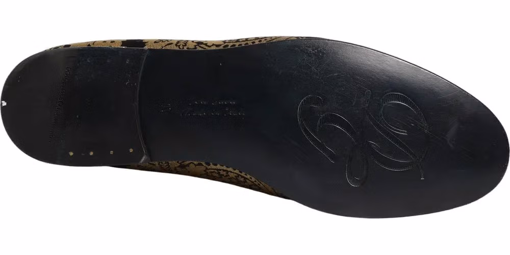 Gold Jacquard Leather Slip On Loafers Shoes
