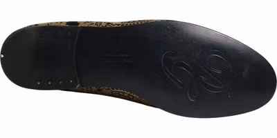 Gold Jacquard Leather Slip On Loafers Shoes