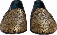 Gold Jacquard Leather Slip On Loafers Shoes 2