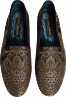 Gold Jacquard Leather Slip On Loafers Shoes 3