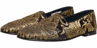 Gold Jacquard Leather Slip On Loafers Shoes 4