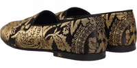Gold Jacquard Leather Slip On Loafers Shoes 5