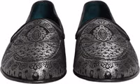Silver Jacquard Leather Slip On Loafers Shoes 3