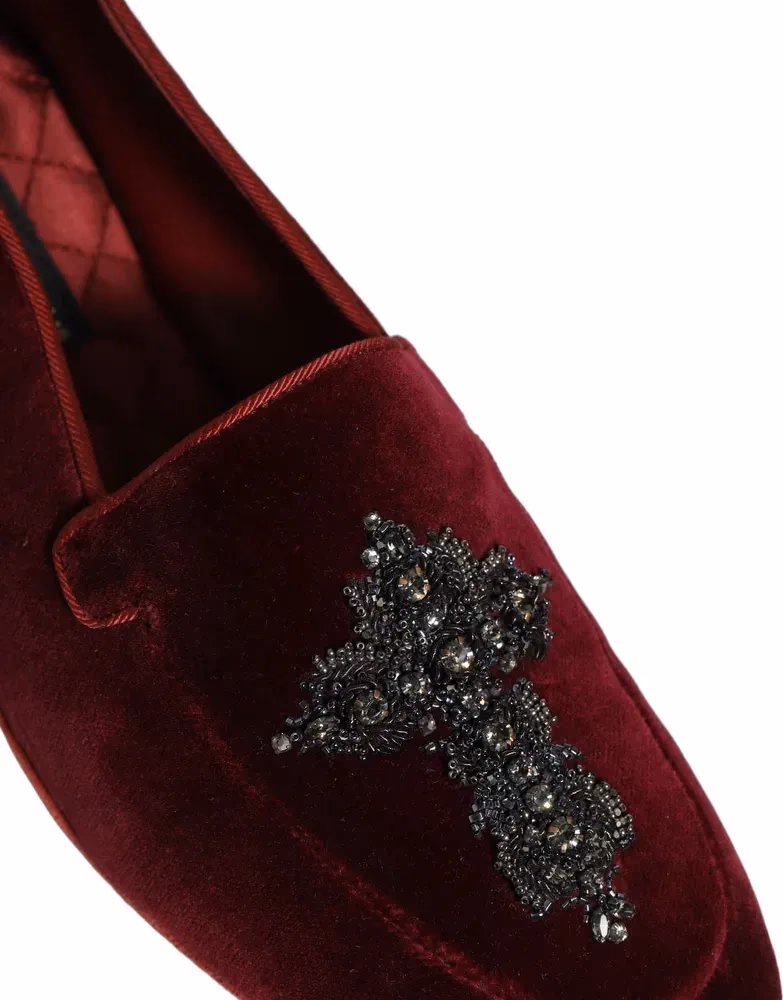 Red Suede Embellished Men Dress Loafers Shoes