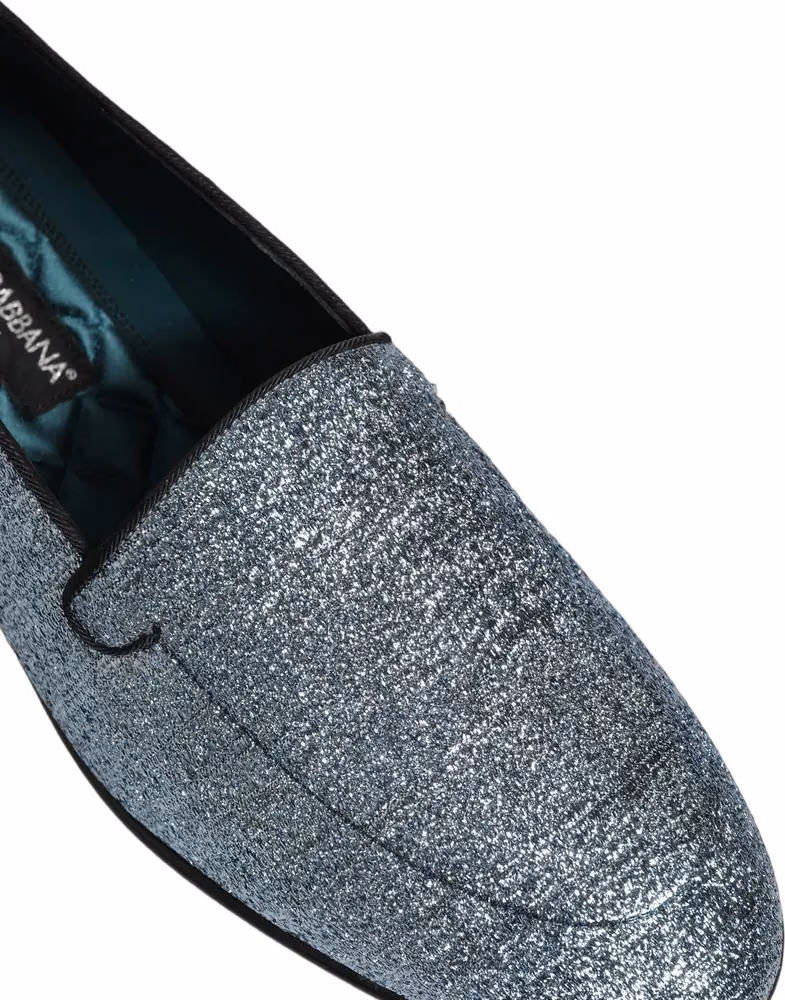Blue Glitter Lurex DG Logo Dress Loafers Shoes