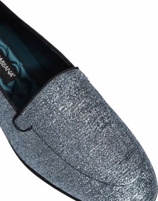 Blue Glitter Lurex DG Logo Dress Loafers Shoes