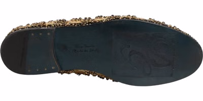 Gold Sequin Embellished Dress Loafers Shoes