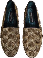 Gold Sequin Embellished Dress Loafers Shoes 3
