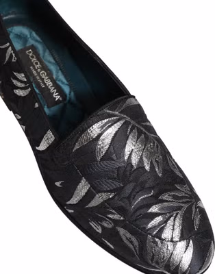 Black Leaf Embroidery Dress Men Loafers Shoes