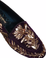 Violet Velvet Floral Embroidery Loafers Shoes 1