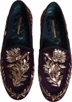 Violet Velvet Floral Embroidery Loafers Shoes 3