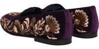 Violet Velvet Floral Embroidery Loafers Shoes 5