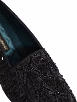 Black Velvet Embroidered Dress Loafers Shoes 1