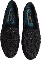 Black Velvet Embroidered Dress Loafers Shoes 3