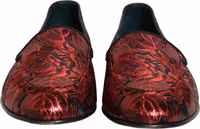 Red Floral Jacquard Slip On Loafers Shoes 2